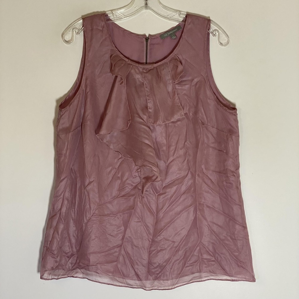 NY Collection Top Womens Large Pink Ruffle Front Sleeveless Chiffon Blouse